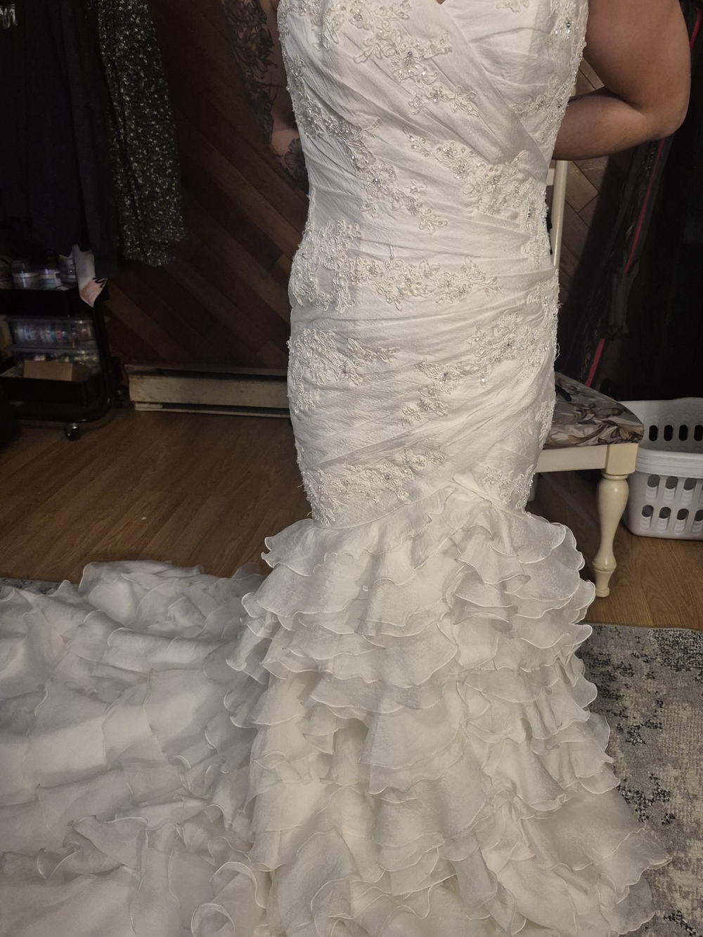 Strapless White Ruffled Mermaid Wedding Gown - Picture 4 of 7